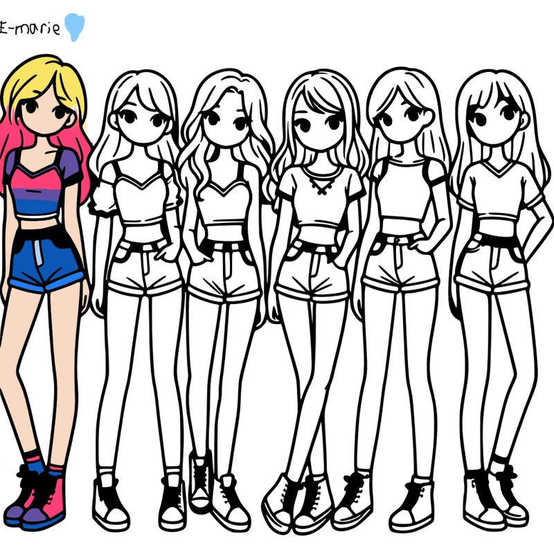 a group of girls wearing crop tops and shorts