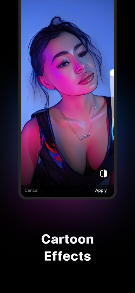 A woman portrait with AI cartoon filter and artistic lighting