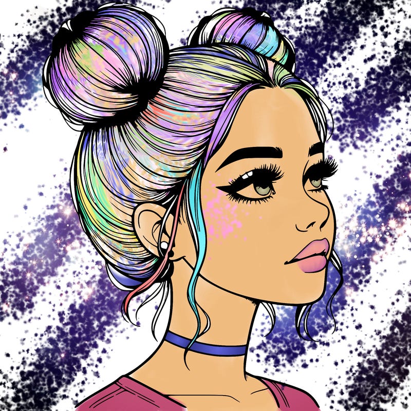 realistic girl with buns on the top of her head