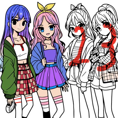 teen manga girls group of 4
