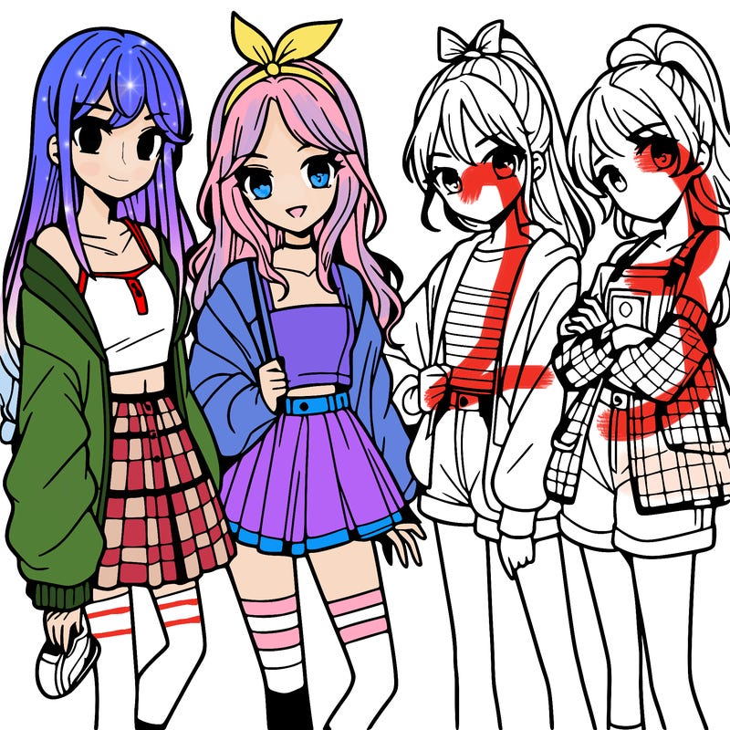 teen manga girls group of 4