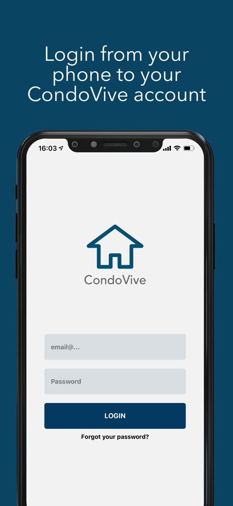 CondoVive - CondoVive mobile app login screen with email and password fields