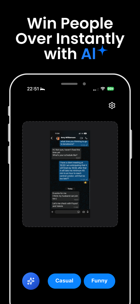Ai Rizz Plug Reply - Ai Rizz Plug Reply app interface showing a chat window with options for casual and funny AI generated responses