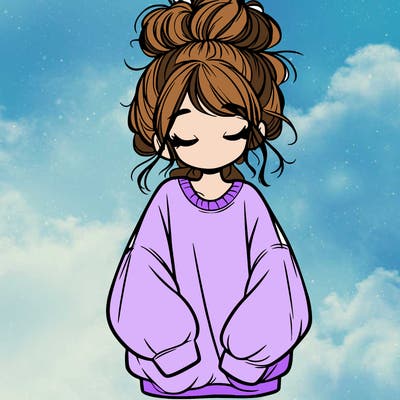 girl with baggy sweatshirt and messy bun