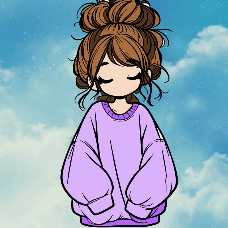 girl with baggy sweatshirt and messy bun