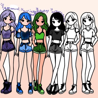 a group of girls wearing crop tops and shorts