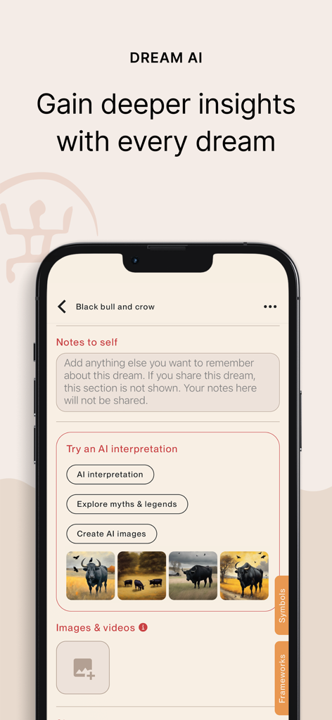 Temenos Dream: Dream Analysis - Temenos Dream app interface for AI dream analysis and image generation