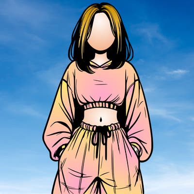 realistic girl faceless with baggy pants and a crop top