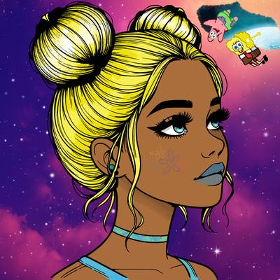 realistic girl with buns on the top of her head