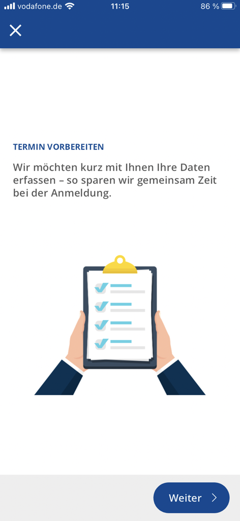 Einführungsbildschirm für die Terminvorbereitung in der Meine Uniklinik App mit einer Checklisten-Illustration