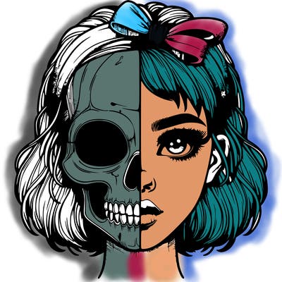 realistic girl with half skull mask