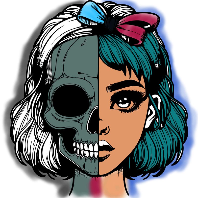 realistic girl with half skull mask