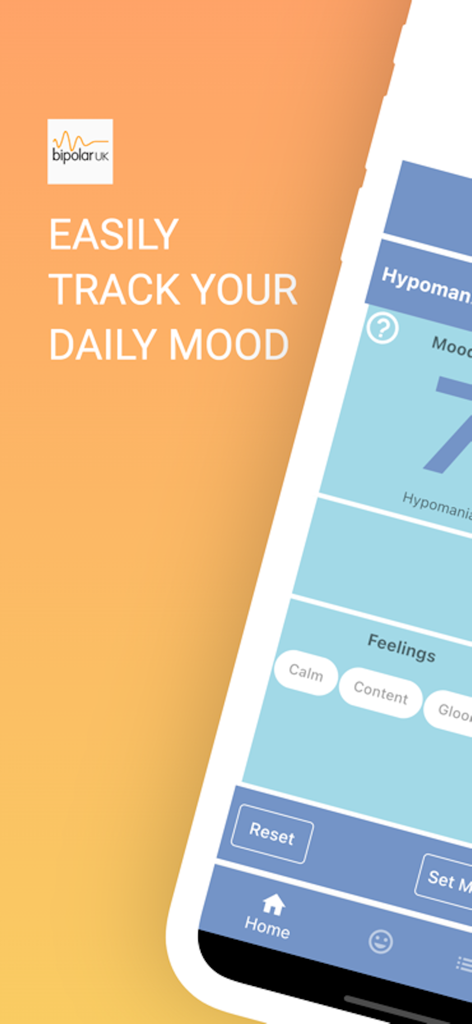 Bipolar UK Mood Tracker - Bipolar UK Mood Tracker app interface for easily tracking daily mood and feelings
