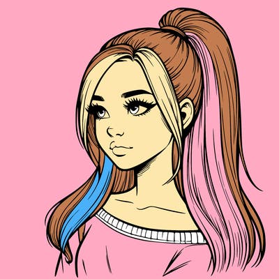 realistic girl with a high ponytail