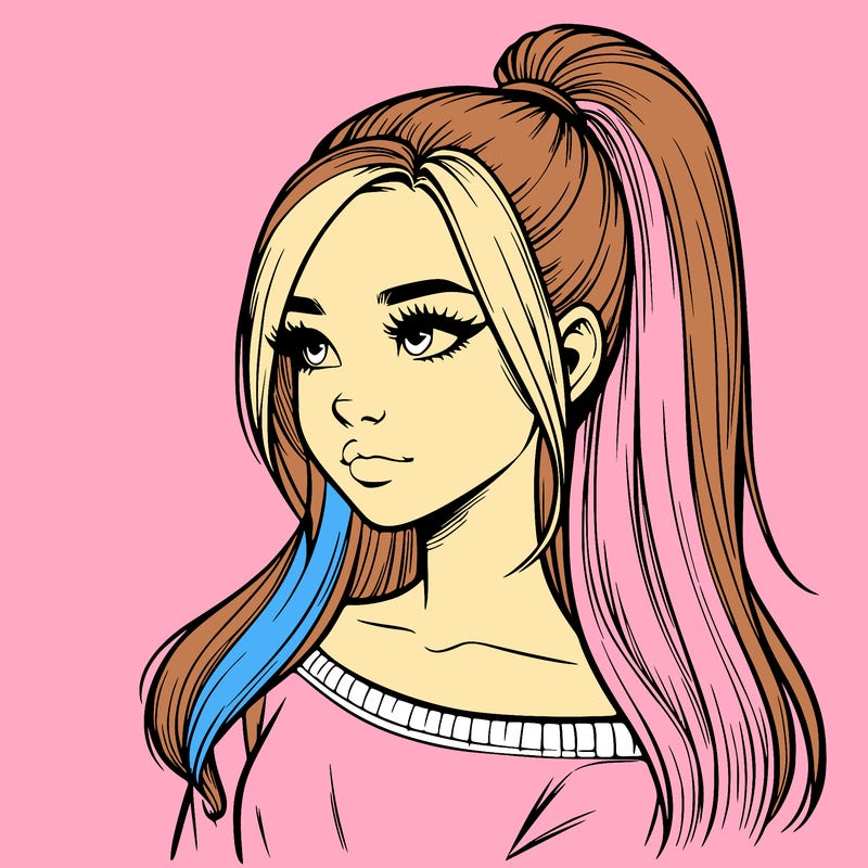 realistic girl with a high ponytail