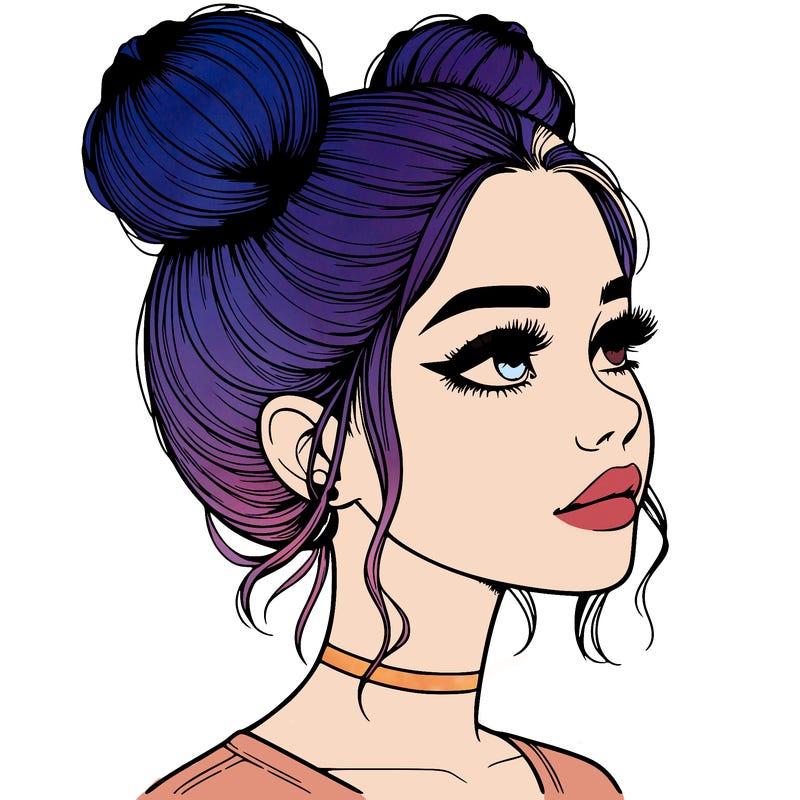 realistic girl with buns on the top of her head