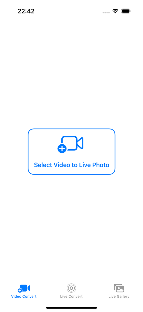video to live photo converter - Oberfläche der Video zu Live-Foto-Konverter-App mit der Schaltfläche Video auswählen