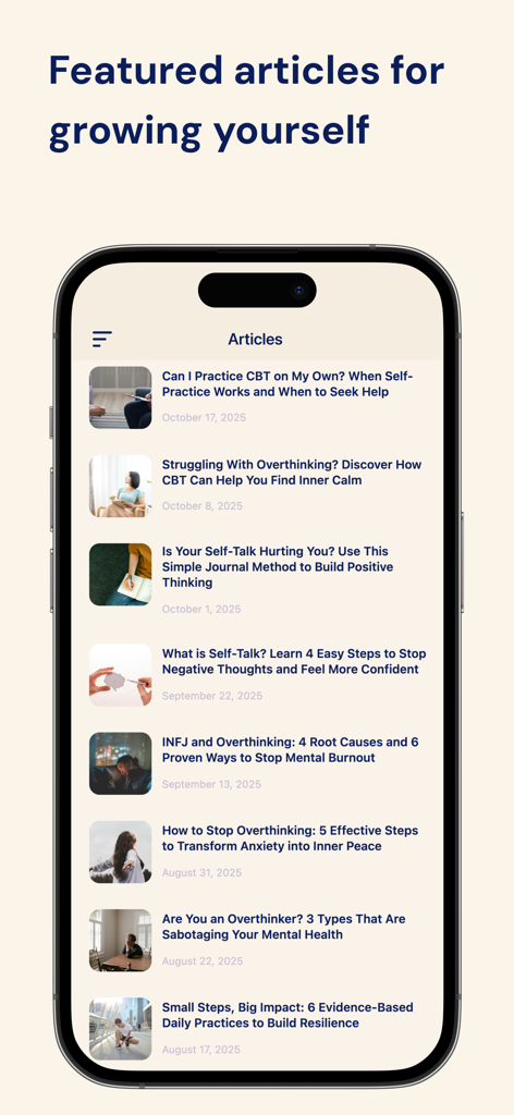 Sort AI: Your Mental Companion - A list of featured mental health and self-improvement articles in the Sort AI app