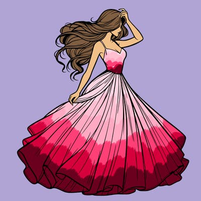 realistic woman with dress flowing in the wind