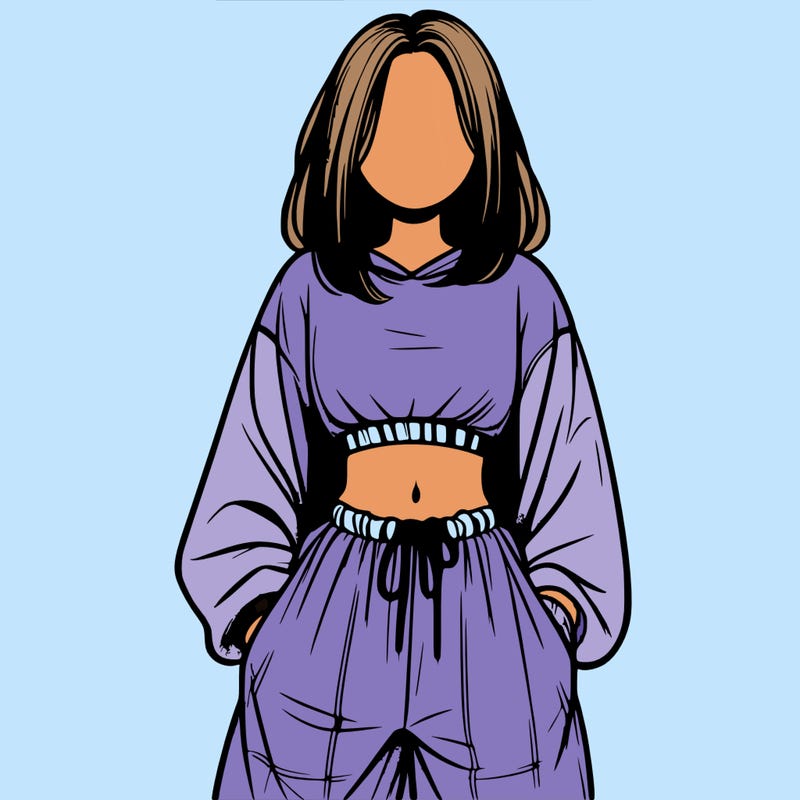 realistic girl faceless with baggy pants and a crop top