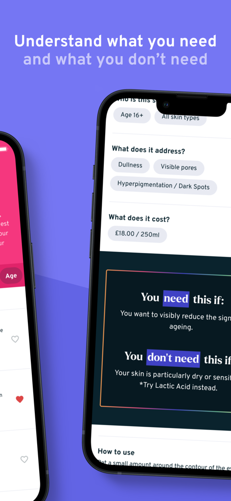 Skin Rocks - Interface of the Skin Rocks app showing tailored skincare product advice and usage guides
