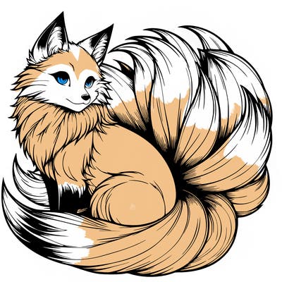 realistic detailed 9 tailed anime fox