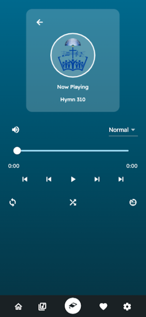 Audio player screen in the CCC NAP Hymns app playing Hymn 310