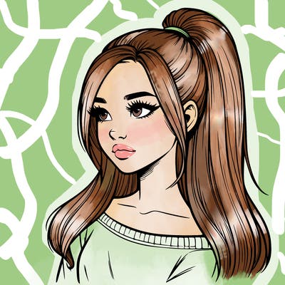 realistic girl with a high ponytail