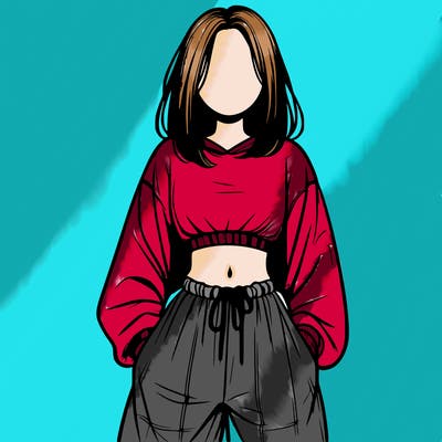 realistic girl faceless with baggy pants and a crop top