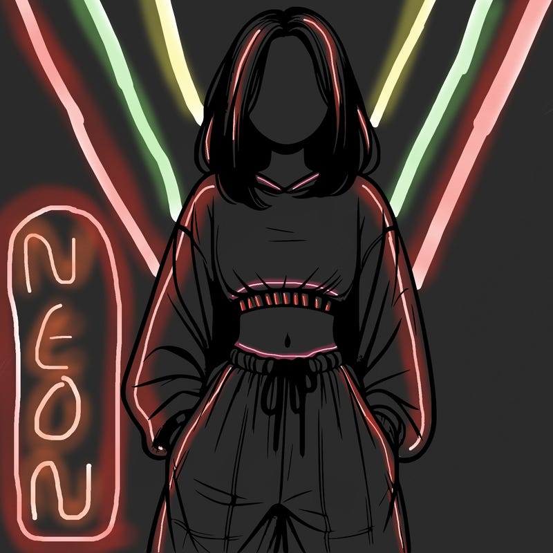 realistic girl faceless with baggy pants and a crop top