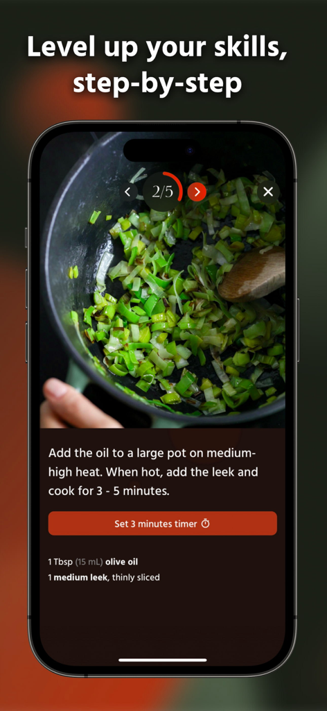 Schritt-für-Schritt-Anleitungen zum veganen Kochen mit einem eingebauten Timer in der Pick Up Limes App