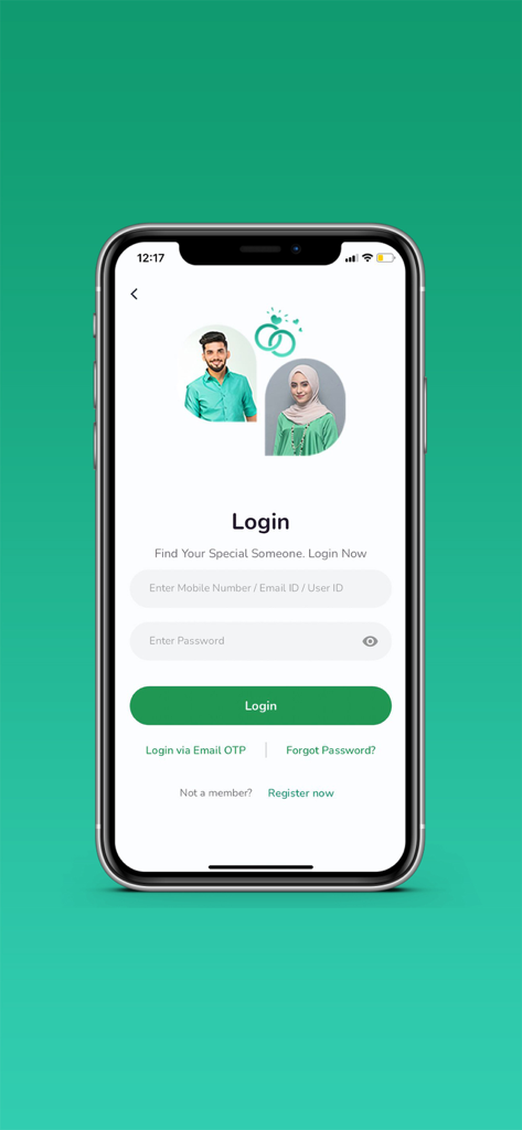 Way To Nikah: Muslim Matrimony - Login screen of Way To Nikah Muslim Matrimony app with username and password entry fields
