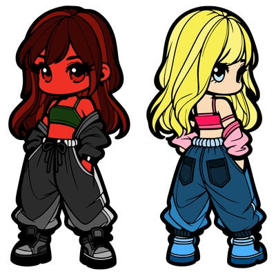 girl in crop top and baggy pants