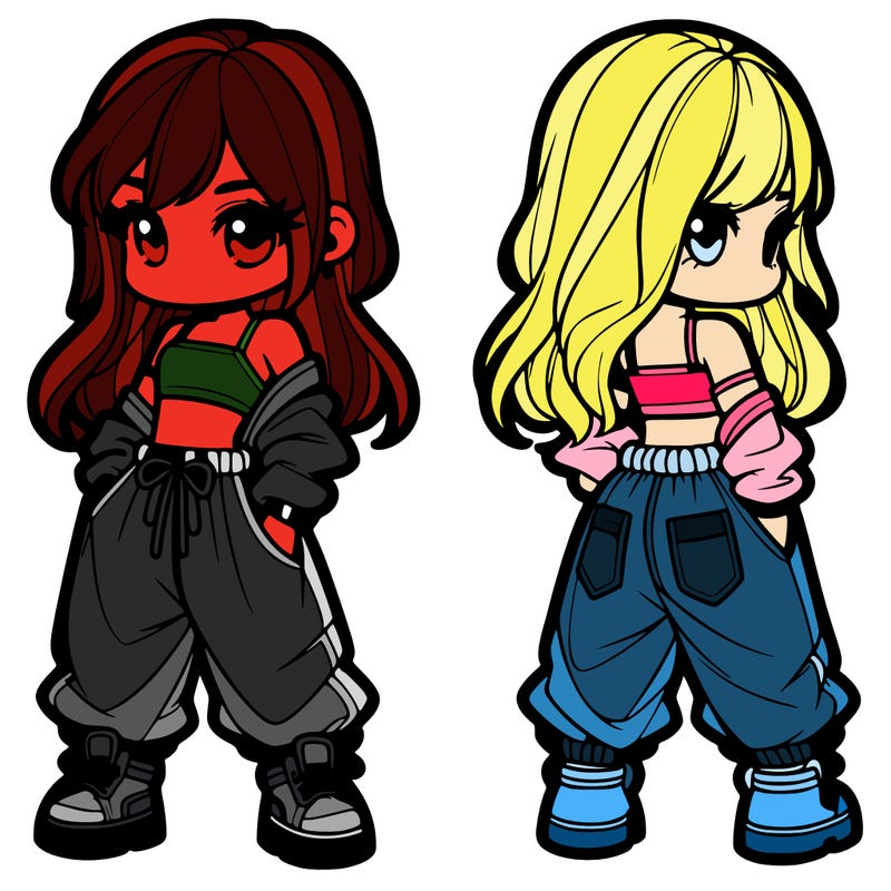 girl in crop top and baggy pants