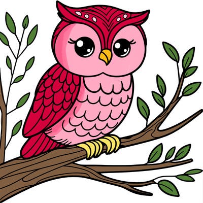 owl, on a branch, with fine features