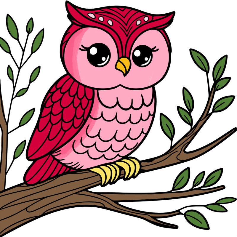 owl, on a branch, with fine features