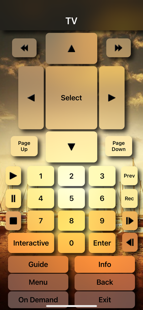 Interfaz de control remoto de TV personalizable para el control del cine en casa en iPhone