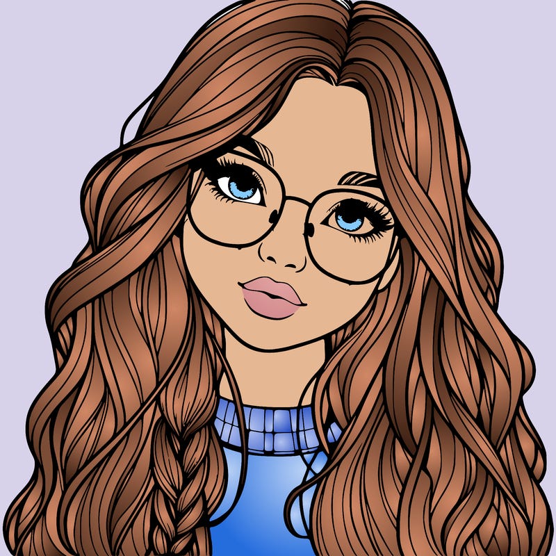 girl with long hair and freckles and glasses realistic