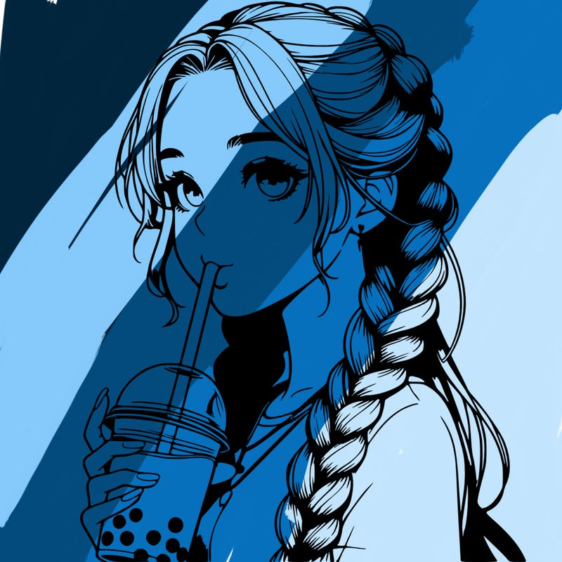 realistic girl with braided hair drinking boba