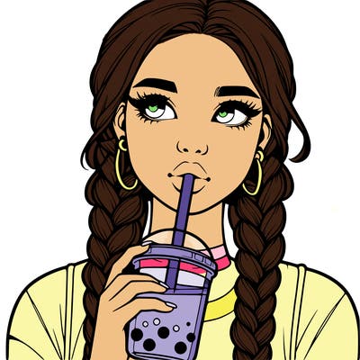 realistic girl with braided hair drinking boba