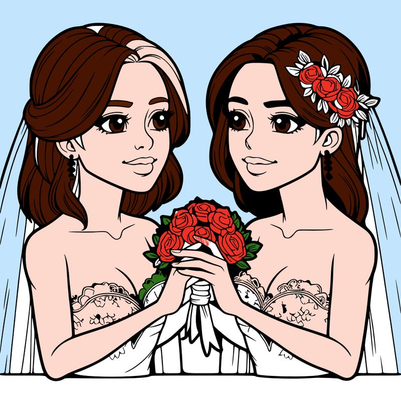 two realistic  women marrying each other