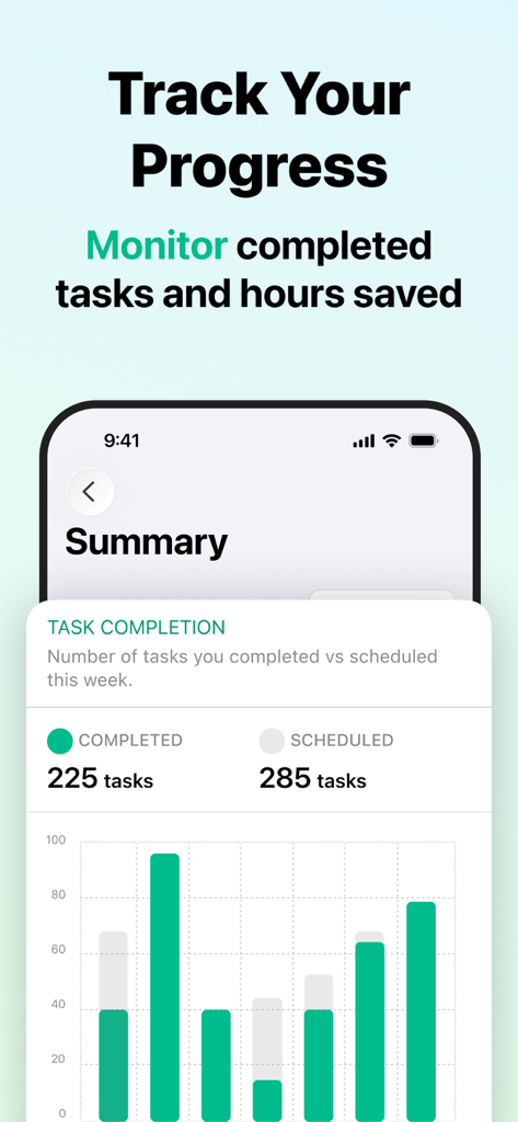 House Chores Cleaning Schedule - Task completion summary screen with weekly progress bar chart for household chores