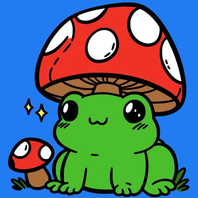 a cute frog with a mushroom hat