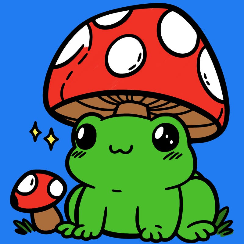 a cute frog with a mushroom hat