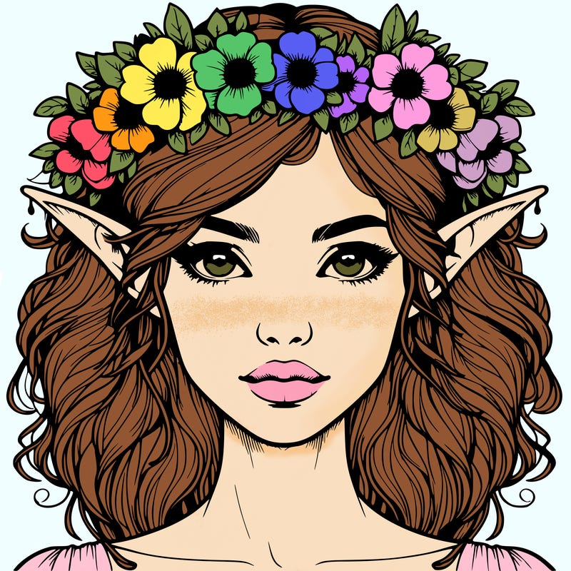 realistic female elf with flower crown