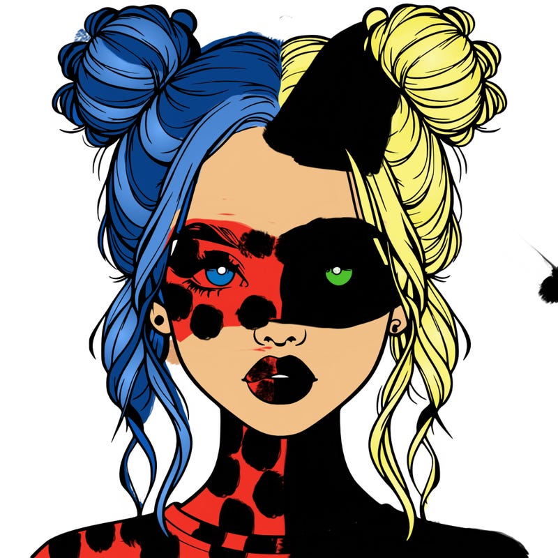 realistic girl with two buns in hair and lips