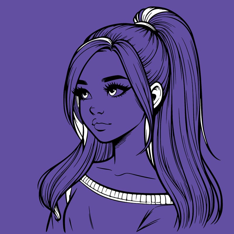 realistic girl with a high ponytail