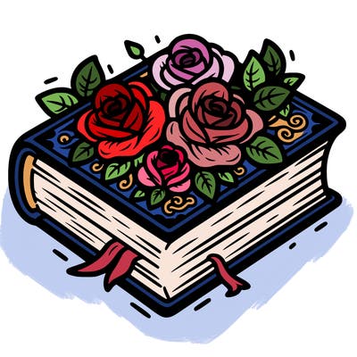 book with roses on top of it