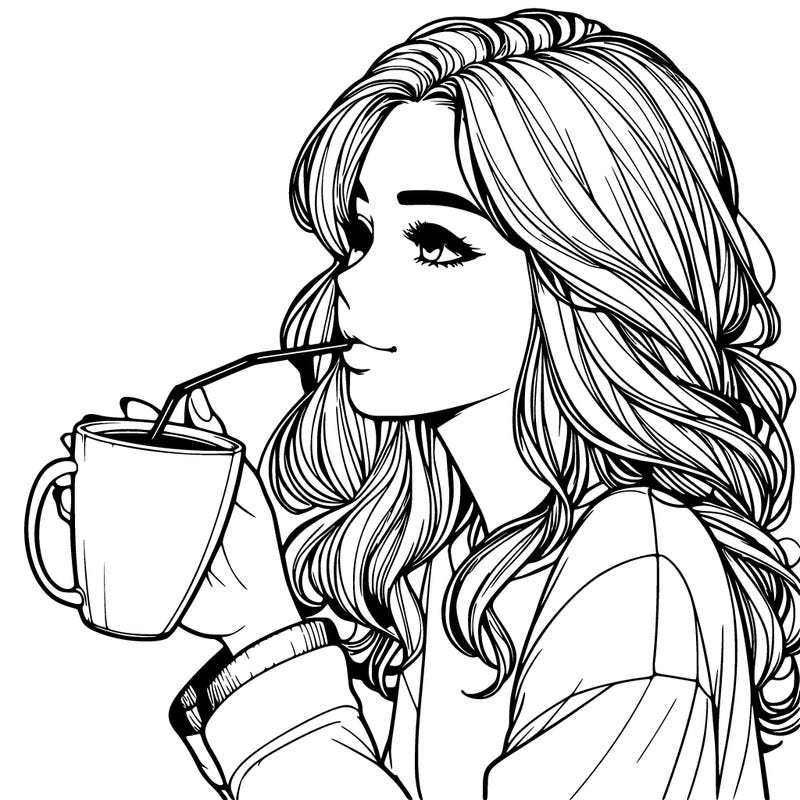 realistic girl drinking coffee