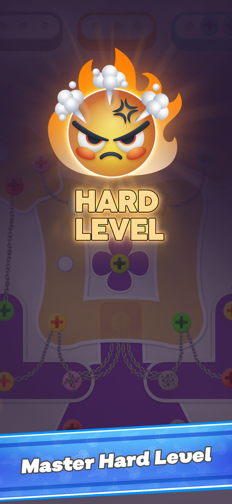 Screw Jam:  Puzzle Challenge - Hard level screen with an angry fire emoji in Screw Jam Puzzle Challenge
